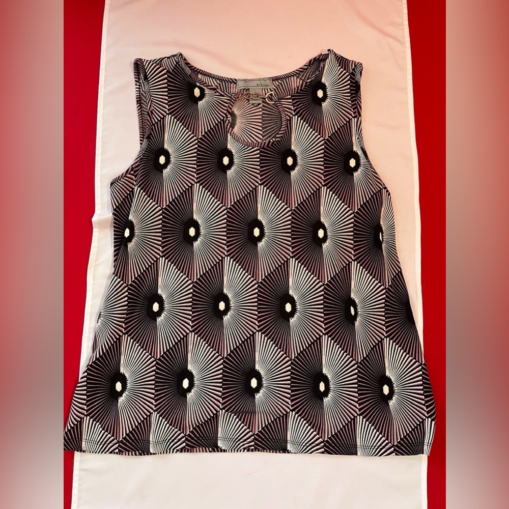 Women’s By Design Black/White/Pink Sleeveless Blouse Size L
